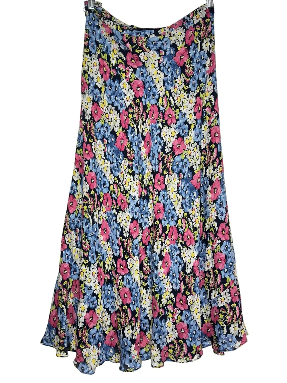 Jones New York Silk Floral A-Line Skirt Size 8 Blue Pink White Midi Lined VTG